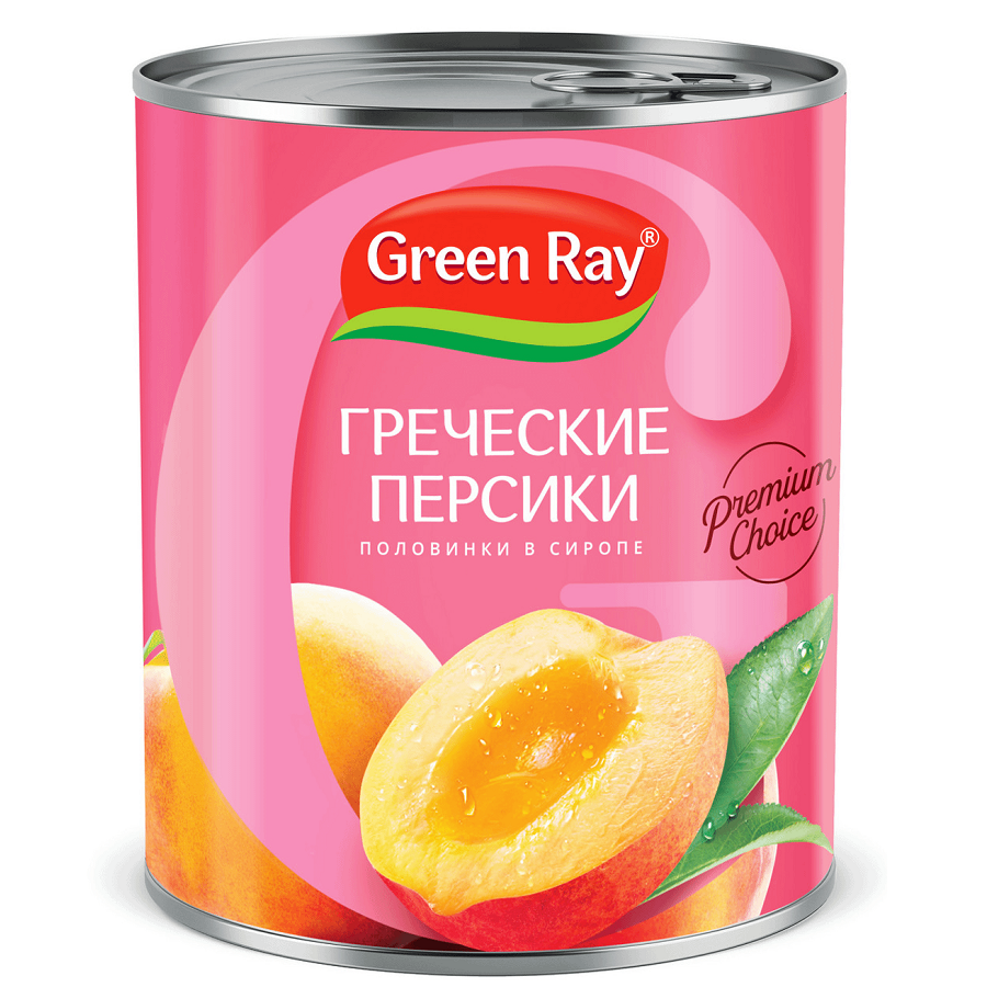 ЭЙСБЕР маркет-Персики Green Ray греческие половинки в легком сиропе 850 г